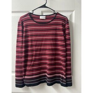 Liz Claibourne Sweater Pullover Womens Medium Red Black Striped Long Sleeved